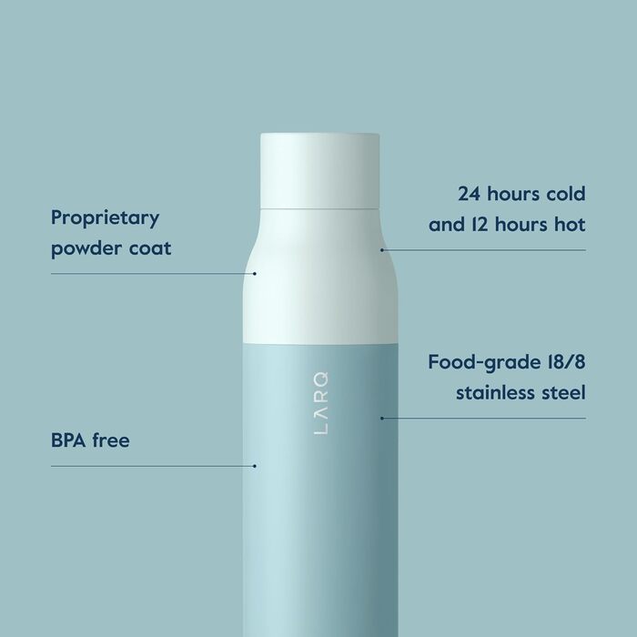 Термос пляшка LARQ Twist Top 740 мл ізольована, нержавіюча сталь, BPA-free, для води, для подорожей, офісу, кемпінгу, зберігає тепло та холод, Seaside Mint