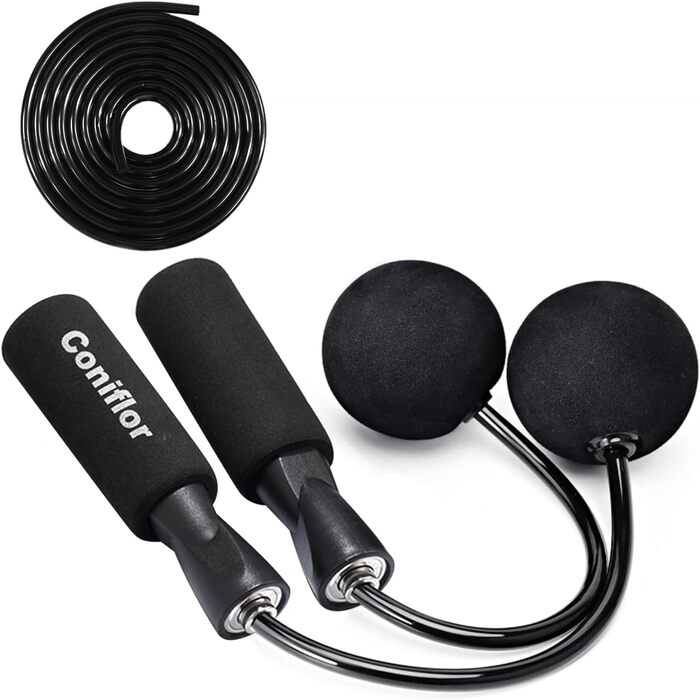 Стрибкова скакалка Coniflor 2-в-1 для жінок, чоловіків та дітей - без перекручування, з підшипниками та зручними ручками для швидких фітнес-тренувань, чорна