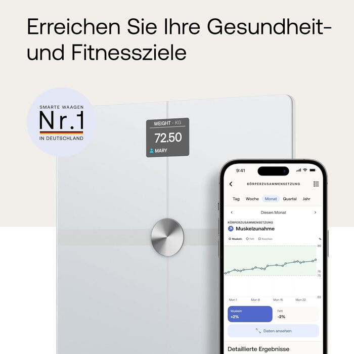WITHINGS Body Smart — розумні ваги з Wi-Fi, аналіз складу тіла, вимірювання жиру, м'язової маси, води та кісткової тканини
