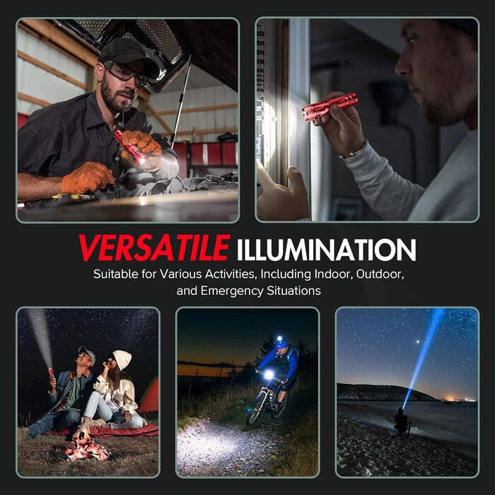 Ліхтарик LED BUCASA, 2000 люмен, 3 режими, збільшується, водонепроникний, для кемпінгу та активного відпочинку (червоний)