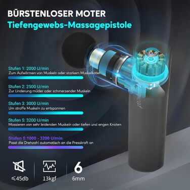 Масажний пістолет arboleaf Mini 3200 об/хв, 0,47 кг, 4 силіконові насадки, AI-рівні, тиха робота, акумулятор USB-C, з чохлом, сірий – масажер для м'язів