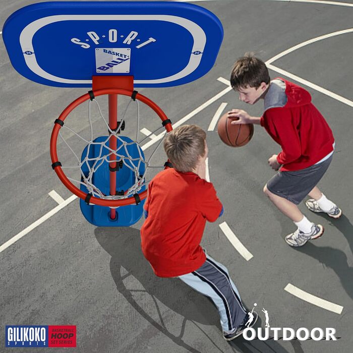Баскетбольний кошик зі стійкою, набір, 110-190 см, регульована висота, ігровий набір для дітей (синьо-червоний)