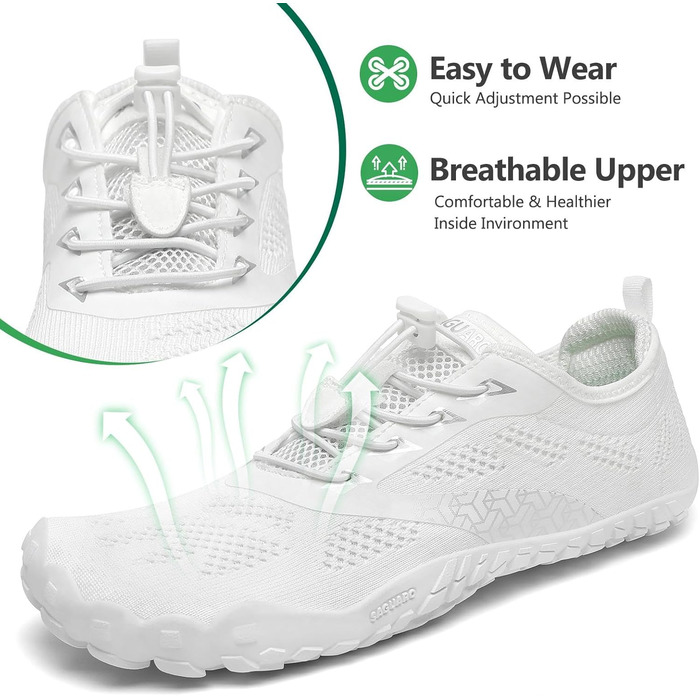 SAGUARO Unisex Барфут-кросівки для активного відпочинку та тренувань, білі (41 EU)