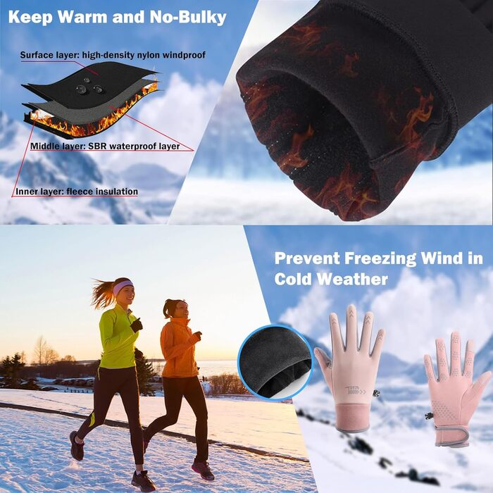 Рукавички сенсорні чоловічі/жіночі для спорту, тепла, зими, бігу, їзди на велосипеді, піших прогулянок. Антиковзкі, теплі, вітронепроникні, водонепроникні. Рожеві.