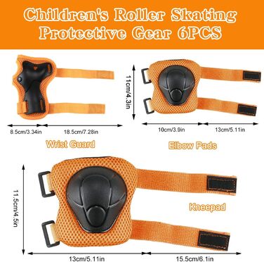 Набір наколінників Kinder 6 в 1: захист для колін, ліктів та зап'ясть. Підходить для скейтбордингу, роликів, самокатів та велосипедів (помаранчевий)