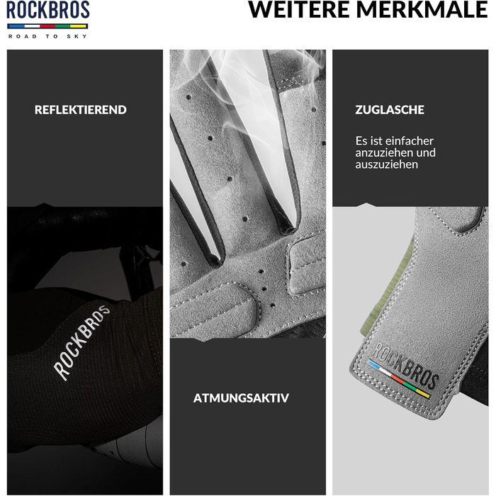 Велосипедні рукавички ROCKBROS Road to Sky: повний палець, сенсорний екран, дихаючі, для чоловіків та жінок, MTB, шосе, велосипед, їзда на велосипеді, зелені