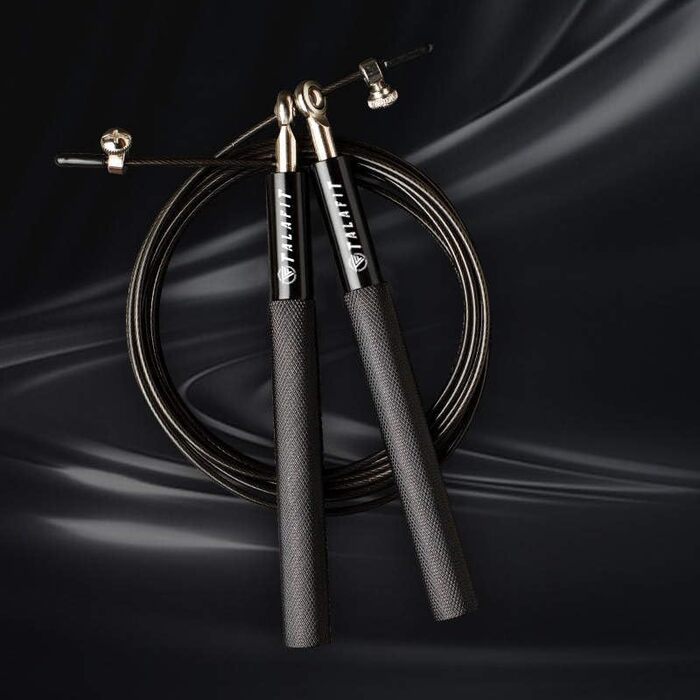 Професійне скакалка для кросфіту | Регульоване фітнес-канат з високошвидкісними підшипниками | Боксерська скакалка | У комплекті сумка (Чорний)