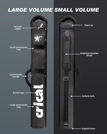 Кейс для більярду CRICAL, 2 x 2 жорсткі чохли для снукеру, з штучної шкіри/оксфордського канвасу (чорний)