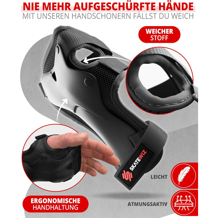 Набір захисту SKATEWIZ 6 шт. для дітей та дорослих - наколінники, налокітники, захист зап'ястків, чорний Protect-1 XS