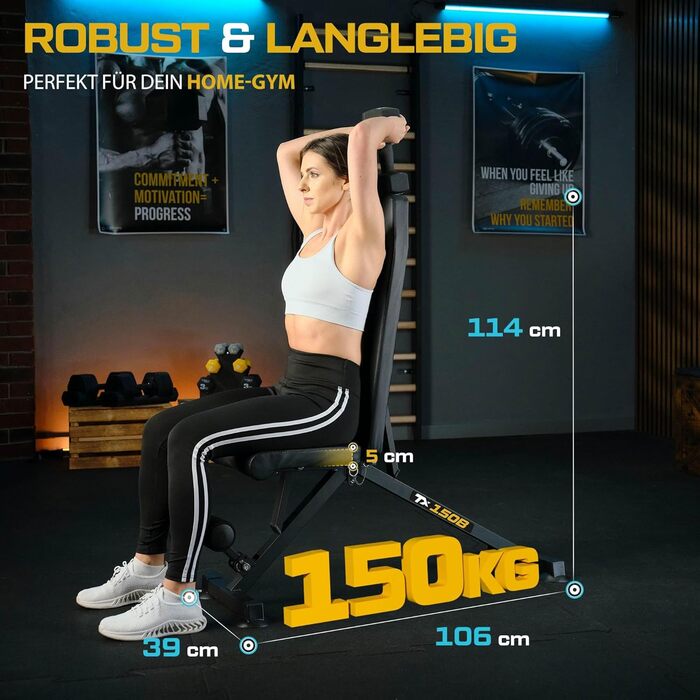 Складана лавка для жиму TREX SPORT TX-150B, 8-позиційна спинка, 3-позиційне сидіння, універсальна фітнес лавка для всього тіла