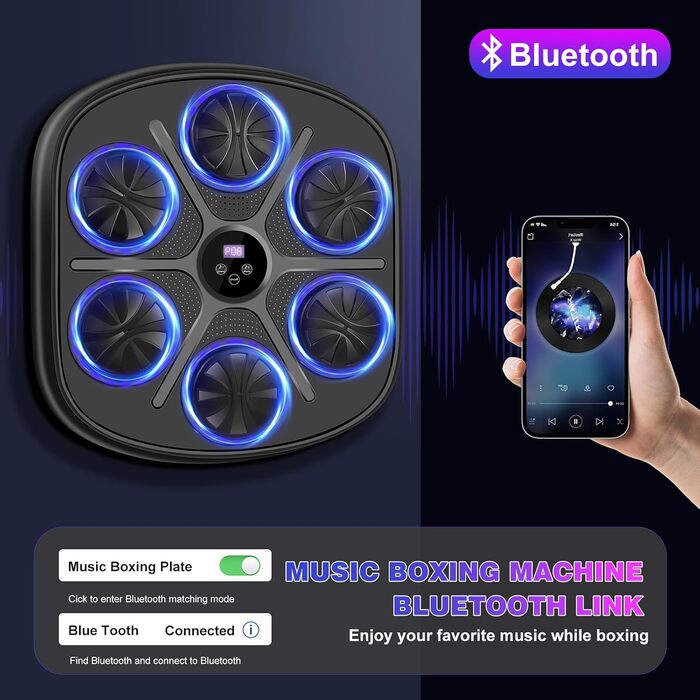 JUOIFIP Музичний бокс-машина для дітей і дорослих, інтелектуальний Bluetooth боксерський тренажер із рукавичками, настінний електронний бокс-апарат з музикою для домашнього фітнесу та тренувань у приміщенні
