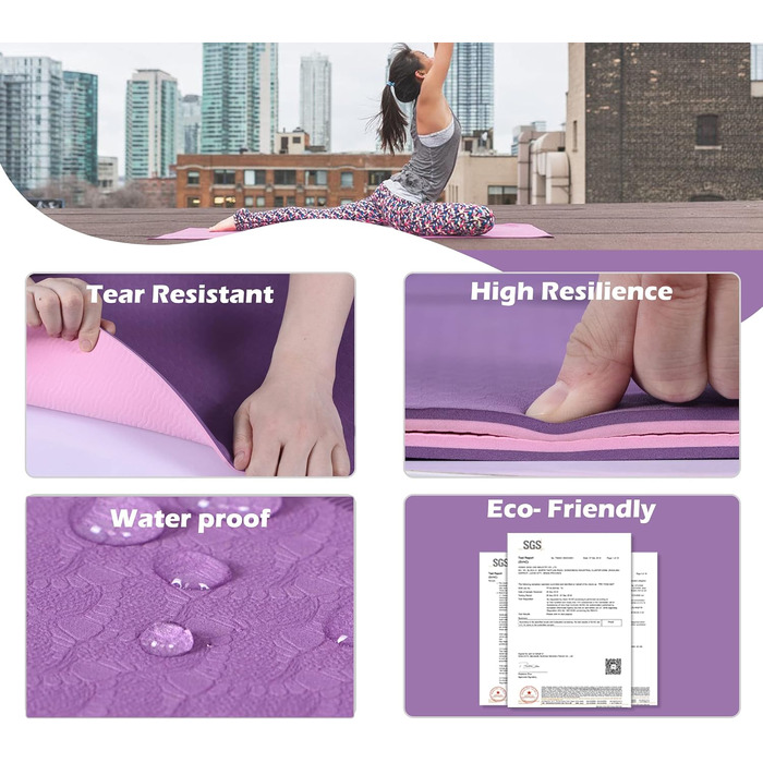 Йога мат UMINEUX, TPE, 72'x24'x1/3', антиковзка, з чохлом, для жінок, екологічна, чорний та сірий