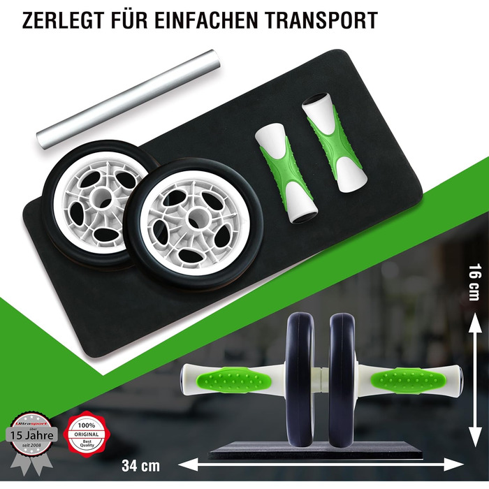 Ролер для пресу Ultrasport AB Roller з килимком для колін, тренажер для пресу для чоловіків та жінок, компактний, для сеньйорів, білий/рожевий