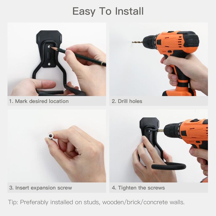 Тримач для велосипеда Housolution, 8 шт. - настінний, L-подібний, вертикальний, з EVA-гумою, для гаража, магазину велосипедів, чорний