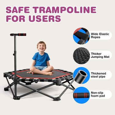 MOMODA Складний батут для фітнесу в приміщенні з ручкою, діаметр 106 см, червоний, для дітей та дорослих