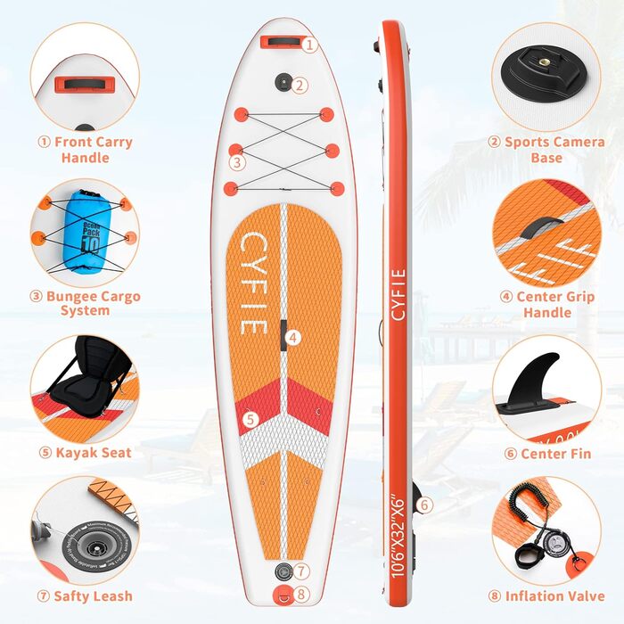 Надувна SUP-дошка CYFIE 320x81x15 см, комплект аксесуарів, сидіння для каяка, для дітей і дорослих, максимальне навантаження 150 кг