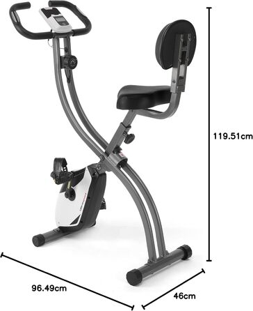 Велотренажер Ultrasport F-Bike 150/200, складаний, 8 рівнів опору, з тримачем для планшета, сенсорами пульсу, LCD-дисплеєм, для спортсменів і людей похилого віку, з спинкою, чорний/сріблястий