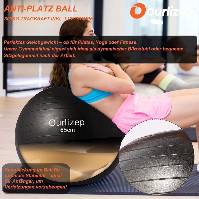 Фітбол для фітнесу, йоги та офісу 55/65 см (зелений/темно-сірий) з насосом