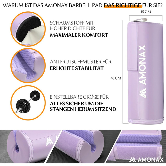 AMONAX Подушка для штанги для гіп-трасту, товста, фіолетова, для жінок і чоловіків, захисний чохол на штангу для тренажерного залу, фітнес-аксесуар
