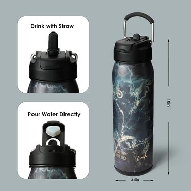 Термобутилка з нержавіючої сталі BOTTLE BOTTLE, спортивна пляшка для води зі соломинкою та регульованою кришкою, для щоденного використання, чорний камінь