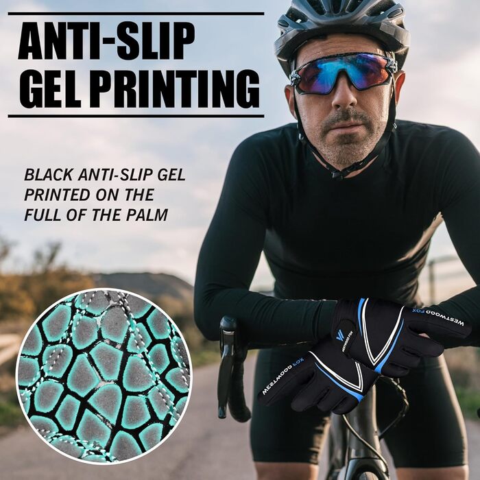 Велосипедні рукавички Westwood Fox Vofinger з антиковзаючою поверхнею та підтримкою сенсорного екрану, амортизуючі рукавички для гірського велосипеда, шосе, перегонів, їзди та спорту для чоловіків та жінок (L, синій)
