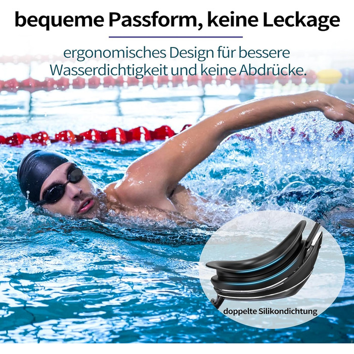 Набір із 2 окулярів для плавання для дорослих, чоловіків та жінок, захист від запотівання, UV-фільтр, без витоку, з кейсом, підходить для підлітків та дітей від 8 років, чорний та білий