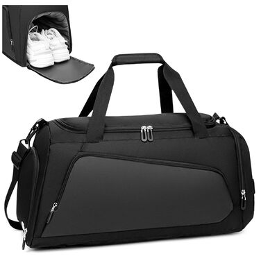 Спортивна сумка для подорожей з відділенням для взуття та вологих речей, водонепроникна сумка для фітнесу, плавання та залу, чорна (унісекс)