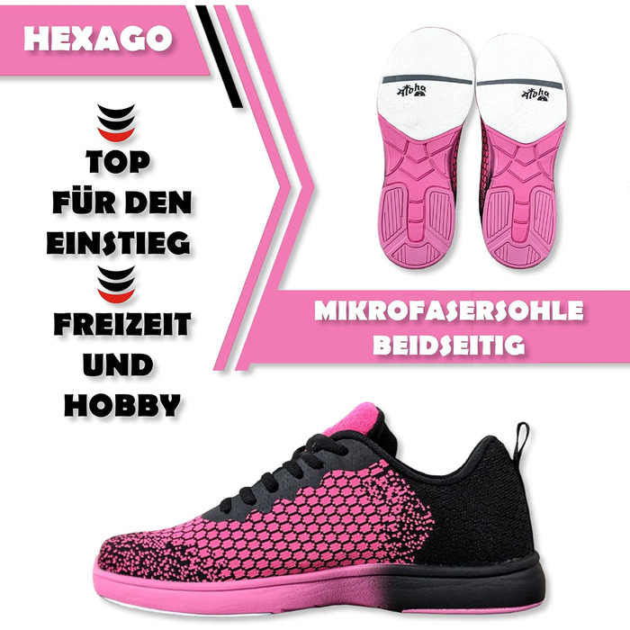Жіноче/Чоловіче/Юнацьке взуття для боулінгу Aloha HexaGo – для правші та лівші, рожево-чорне, 37 EU