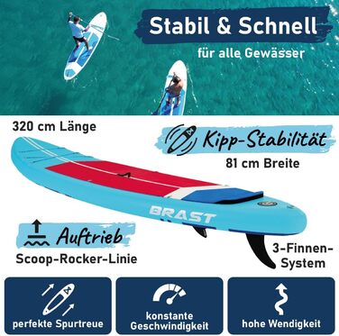 SUP дошка BRAST Turtle надувна з аксесуарами 320x81x15 см (Синя) - 5 років гарантії