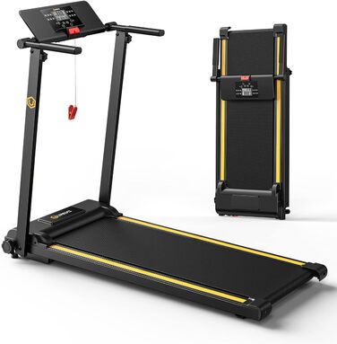 Біговий тренажер UREVO для дому, 2.25PS, складний, з 12 програмами HIIT, компактний, для дому/офісу, економія місця, широка бігова доріжка, LCD-дисплей, чорний