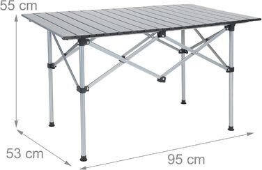 Стіл кемпінговий розкладний Relaxdays HBT 55x95x53 см, сталевий, сріблястий для пікніка та відпочинку