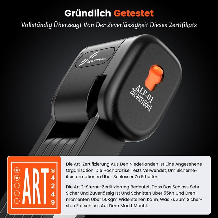 Замок для велосипеда Sportneer 100 см з 3 ключами, сталевий, захист від зламів, висока безпека, ART рівень безпеки