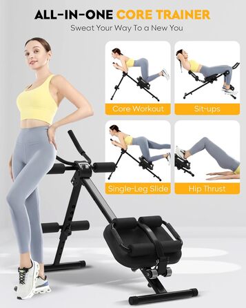 Тренування пресу GuuG: компактний тренажер для дому. Зручний, складаний, для чоловіків та жінок. Чорний колір.