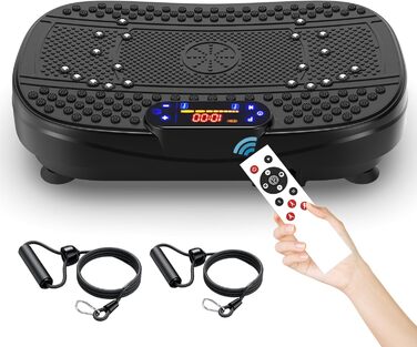 Вібраційна платформа для дому - тренажер для схуднення та формування тіла з 120 рівнями, 5 режимами, з еластичними стрічками та пультом дистанційного керування, для спалювання жиру та нарощування м'язів, ідеально для дому та домашнього спортзалу, чорного 