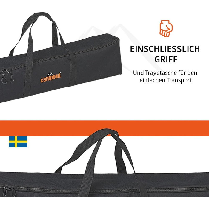 Зручний складаний садовий/кемпінговий столик Campout з бамбуковою полицею (65x50x65 см), 3 положення висоти, з сумкою