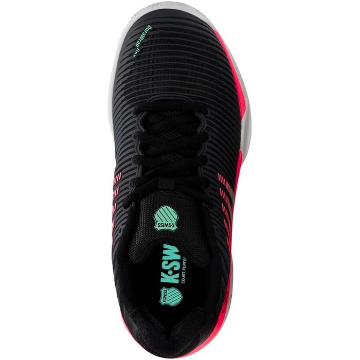 Жіноче тенісне взуття K-Swiss Hypercourt Express 2 Clay, чорно-біле, неоново-м'ятне, 34.5 EU