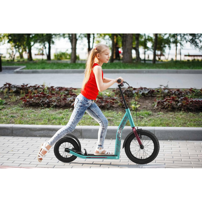 Самокат дитячий STAR SCOOTER City Kick Scooter 16 дюймів, з повітряними колесами, регульована висота, м'ятний колір