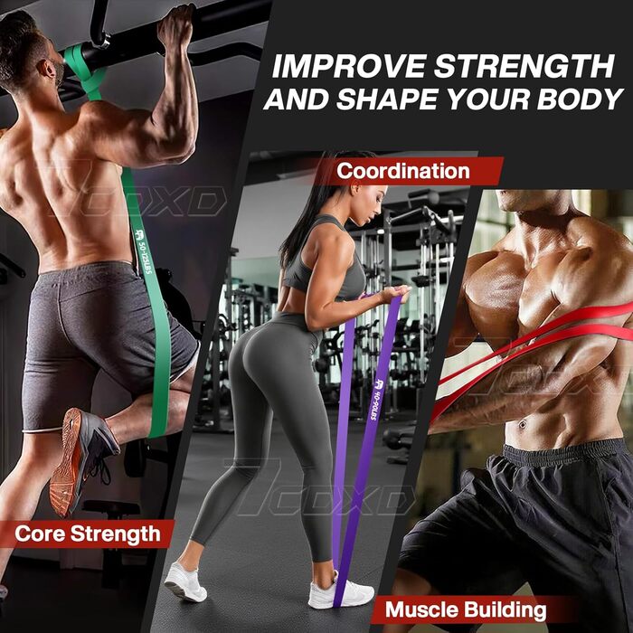 Набір еластичних стрічок для фітнесу: 6 рівнів, ручки, фіксатор для дверей, сумка, для силових тренувань, бодібілдингу, домашньої фітнес-тренування
