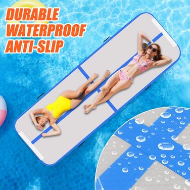 Надувна гімнастична мата Tumble Track, 3м/4м/5м, 10см, протиковзка, для дому, спорту, йоги, фітнесу, челедингу, водного спорту (Блакитна, 300x100x10 см)