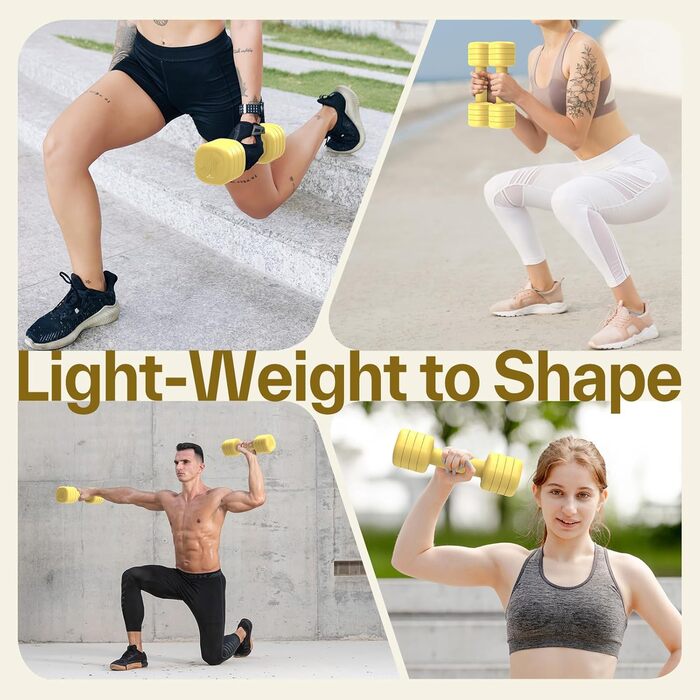 Sportneer Регульовані гантелі для жінок - комплект 2 шт. (вага 1-2.5 кг) з антиковзним TPU-покриттям, 4-в-1 комплект гантелей для фітнесу вдома, домашній спортзал та силові тренування (жовтий)