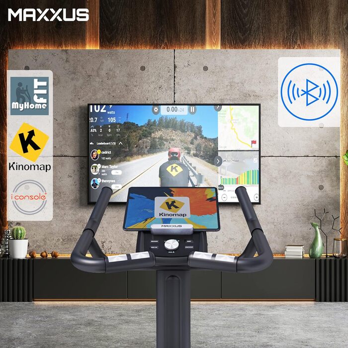 Велотренажер MAXXUS 4.2 з магнітною системою гальмування, 160 кг, 12 програм, 16 рівнів навантаження, 9 кг маховик, LCD-дисплей, Bluetooth, домашній фітнес-велосипед