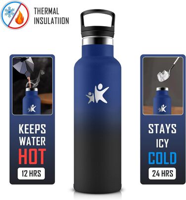 Термос-пляшка KollyKolla 750 мл, для води та газованих напоїв, з трубочкою, без BPA, з подвійними стінками, ізольована, для школи, подорожей, кемпінгу, блакитний + темно-синій