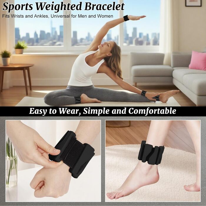 Набір манжет для збільшення ваги 2 шт. (0,46 кг кожна), регульовані ваги для зап'ястя, фітнес-браслети з вагою, ваги для ніг для танців, балету, пілатесу, кардіо, аеробіки, ходьби, зелений (чорний)