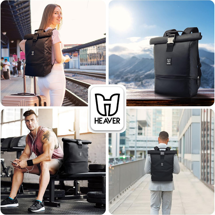 Рюкзак HEAVER Rolltop з відділенням для ноутбука, водонепроникний, універсальний для жінок та чоловіків, міський рюкзак для навчання та повсякденного використання, великий об'єм