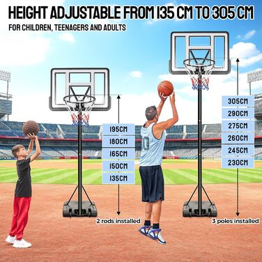 Баскетбольний кошик вуличний з регульованою висотою 230-305 см, стійка з задньою панеллю 110x70 см для подвір'я, саду, гаража - білий