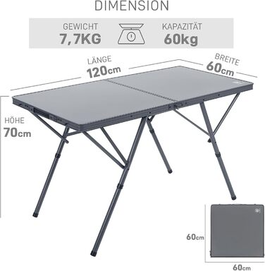 Складний туристичний стіл EVER ADVANCED 120x60 см, білий/темно-сірий, для кемпінгу, пікніка, саду, балкону, вантажопідйомність 60 кг