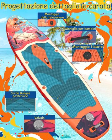 Надувний SUP дошка H2OSUP Stand Up Paddling Board - широка, з аксесуарами, для всіх рівнів, червона