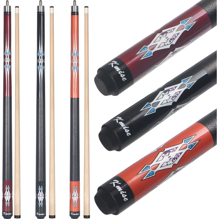 Набір київ для більярду Kmise Pool-Stick-Set, 3 шт. (зелений, червоний, чорний), канадський клен, професійний, для дорослих