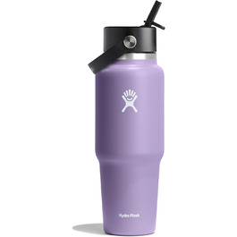 Термобутилка Hydro Flask 946 мл з широкою горловиною, гнучкою кришкою із соломинкою, вакуумною ізоляцією TempShield, із нержавіючої сталі, без BPA, Moonshadow
