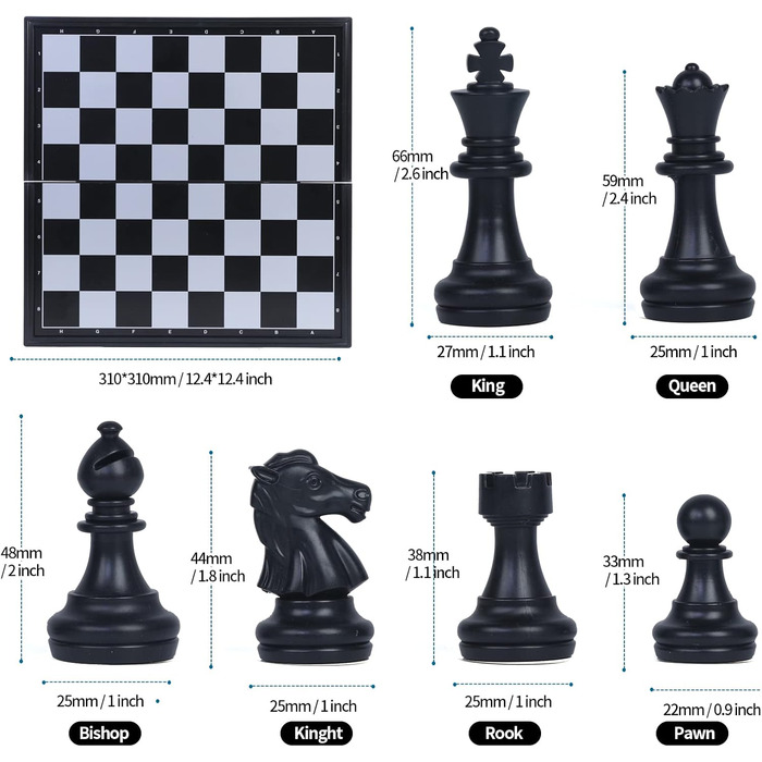 Шаховий набір 3-в-1 магнітний FISHOAKY: шахи, шашки, нарди. Компактний дорожній набір 31x31 см для дітей та дорослих. Ідеальний подарунок на Новий Рік та Різдво.